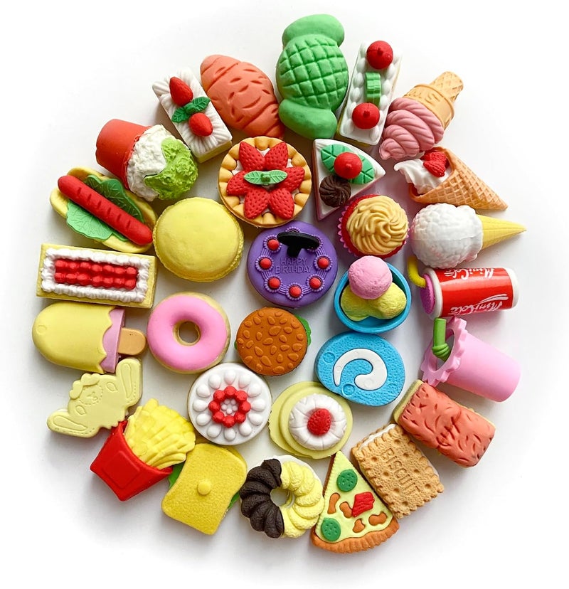 Kaemi 32 Pcs Food Erasers Desk Pets for Kids Classroom Prizes Fun Cool 3D Donut Puzzle Erasers Bulk Mini Cute Pencil Eraser Pals Toys for Party Favors Treasure Box Goodie Bag Stuffers - Image 1
